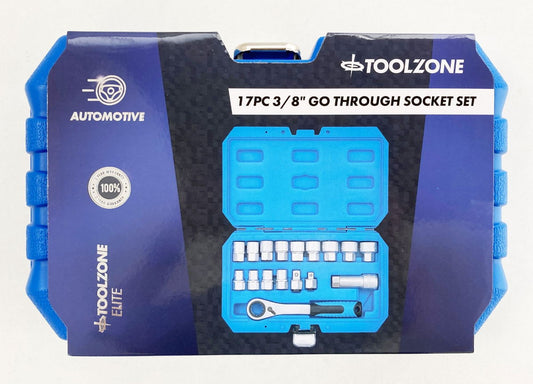 GO THROUGH SOCKET SET 17 PIECES 3/8" AND 1/2" DRIVE 10mm-24mm IN CASE - TOOLZONE KDPSS262