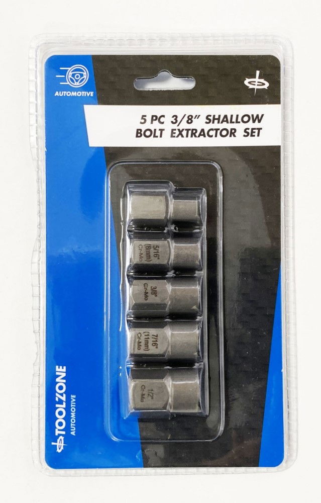 SHALLOW BOLT EXTRACTOR SET 5 PIECES 3/8" DRIVE 6mm-12.7mm CHROME MOLYBDENUM - TOOLZONE KDPSS288