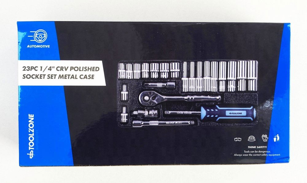 SOCKET SET 24 PIECES 1/4" DRIVE CRV POLISHED 4mm-13mm - TOOLZONE KDPSS300