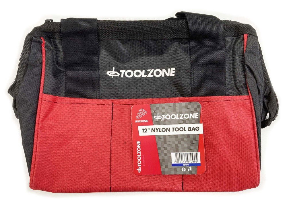 TOOLBAG WIDE OPENING 12" HEAVY DUTY NYLON WITH WIRE FRAME - TOOLZONE KDPTB077