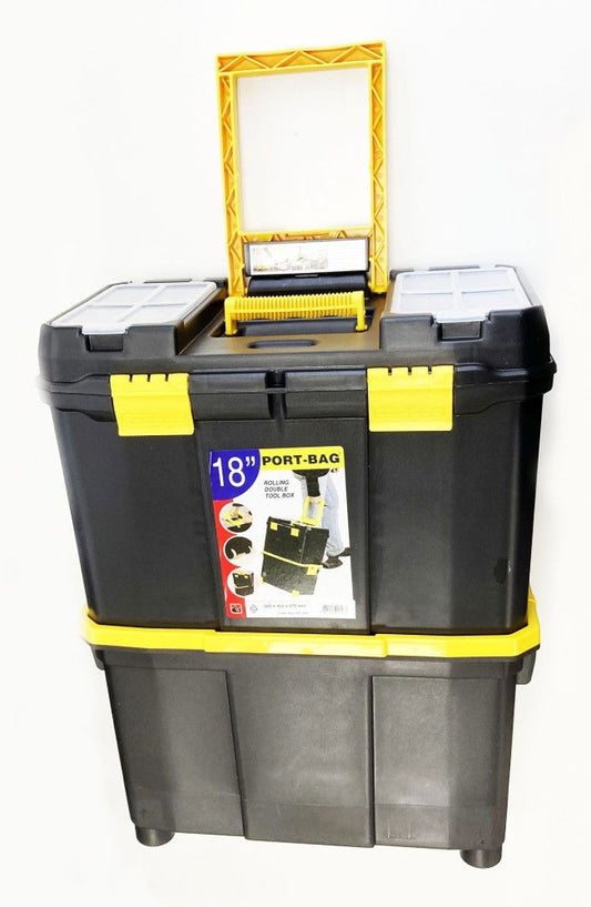 ORGANISER MOBILE DOUBLE BOX 18" WITH WHEELS AND CARRY TRAY - TOOLZONE KDPTB088