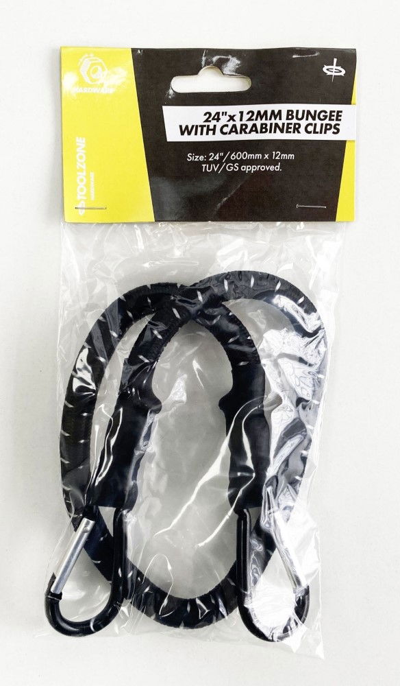HEAVY DUTY BUNGEE 24" 12mm WITH CARABINER CLIPS - TOOLZONE KDPTD066