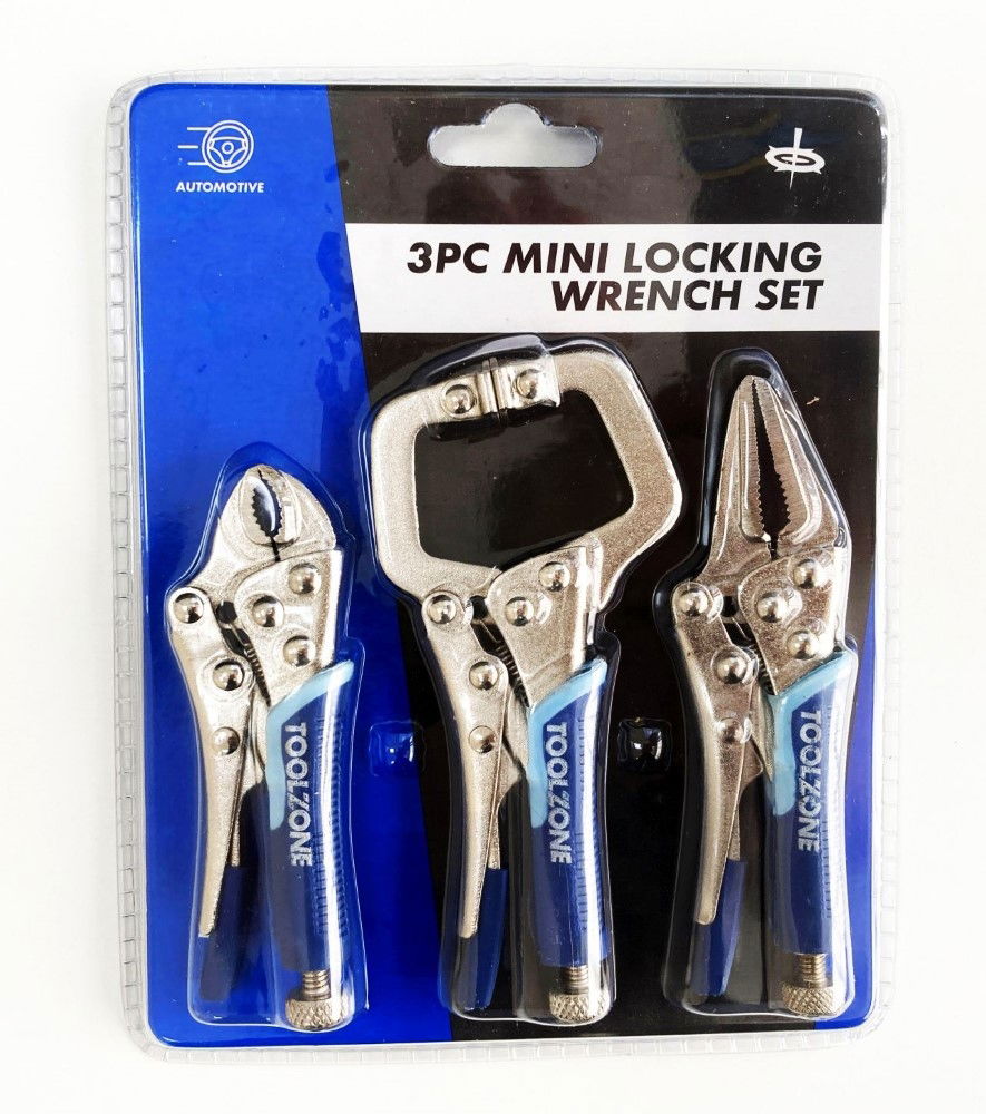 LOCKING WRENCH SET MINI 3 PIECE 4" 5" CURVED JAW LONG NOSE C CLAMP - TOOLZONE KDPWR127