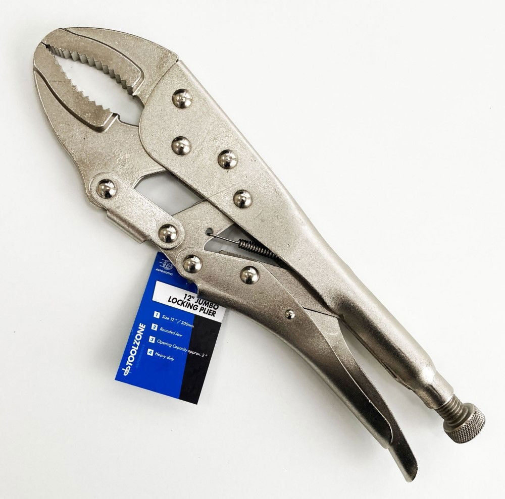 LOCKING PLIERS JUMBO 12" CURVED JAW MAX JAW SIZE 70mm - TOOLZONE KDPWR133