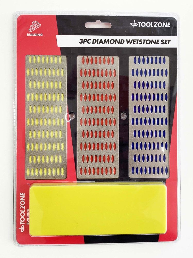 WHETSTONE DIAMOND 3PC 6" x 2" 180 280 400 GRIT WITH HOLDER - TOOLZONE KDPWW069