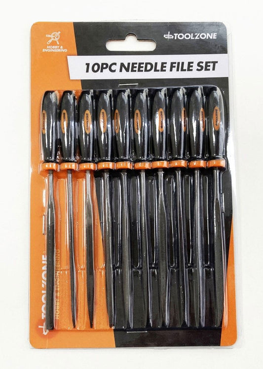 NEEDLE FILE SET 10PC BEARING STEEL VARIOUS SHAPES WITH POUCH - TOOLZONE KDPWW084