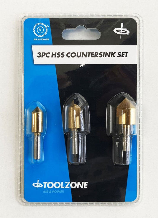 HSS TITANIUM COUNTERSINK SET 3PC 10mm 12mm 16mm 1/4" SHANK - TOOLZONE KDPWW118