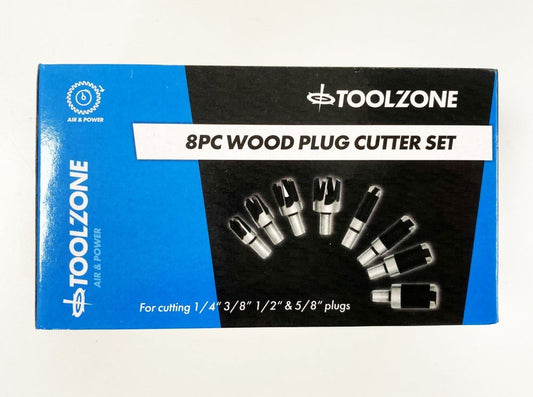 WOOD PLUG CUTTER SET 8PC 6mm 10mm 13mm 16mm 10mm SHANK IN WOOD BOX - TOOLZONE KDPWW132