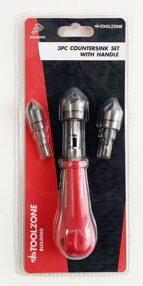 COUNTERSINK SET 3PC WITH HANDLE 12mm 16mm 19mm 1/4" HEX SHANK - TOOLZONE KDPWW167