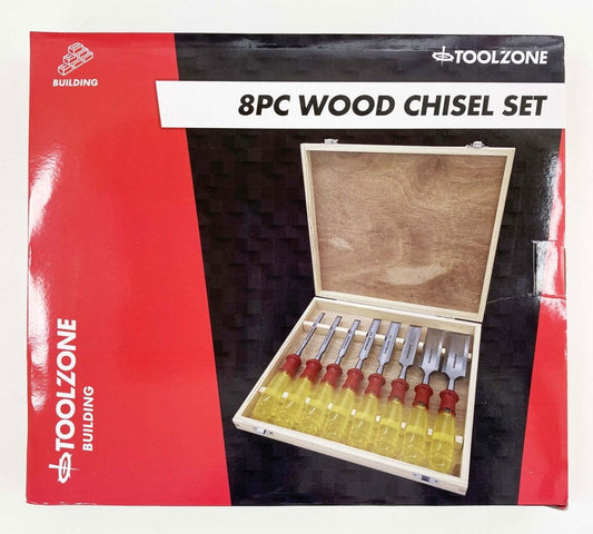 WOOD CHISEL SET 8PC 65mn SIZES 1/4"-1-1/2" WITH WOODEN CASE - TOOLZONE KDPWW217