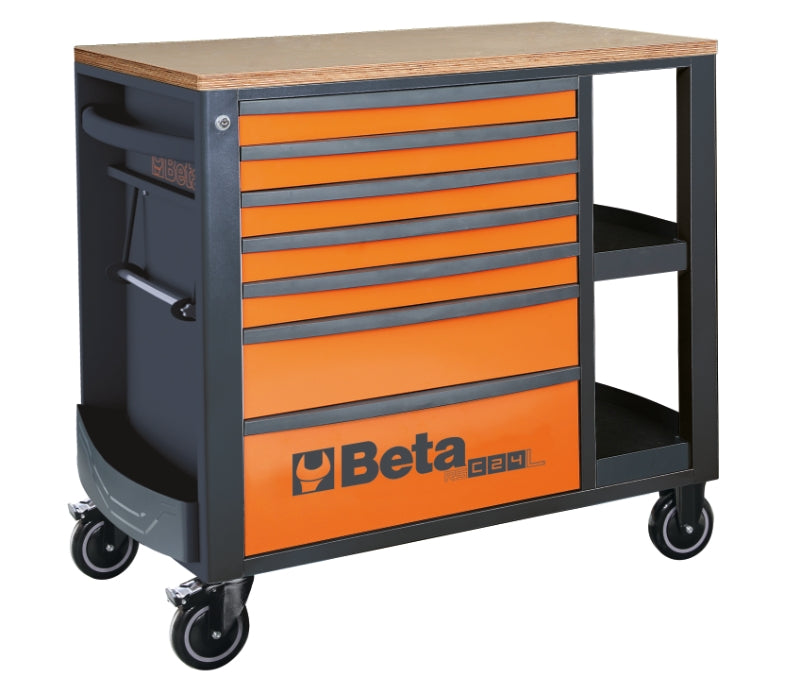 Mobile Roller Cab 7 Drawers Side Shelves 1100kg Capacity - Beta Tools RSC24L/7-O