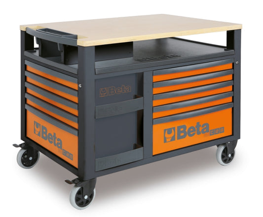 SuperTank Trolley with Wood Worktop, 10 Drawers, 588x367mm, 150mm Castors, 1200kg Load Capacity - Beta Tools RSC28-R