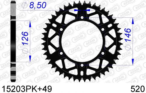 AFAM REAR ALU 49T, 520, BLACK