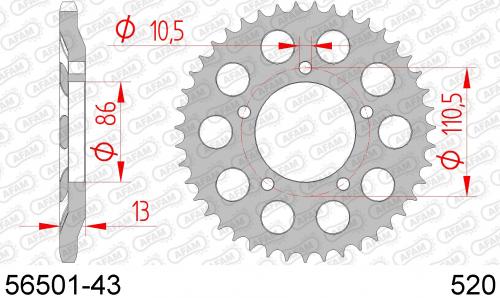 AFAM REAR STEEL 43T, 520 AF25650143