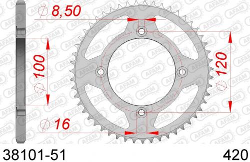 AFAM REAR STEEL 51T, 420 AF23810151