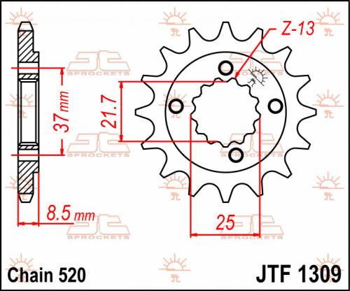 JT SPROCKETS FRONT STEEL 14T, 520 JTF130914