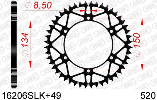 AFAM REAR STEEL SUPER LIGHT 49T, 520, BLACK AF416206SLK49