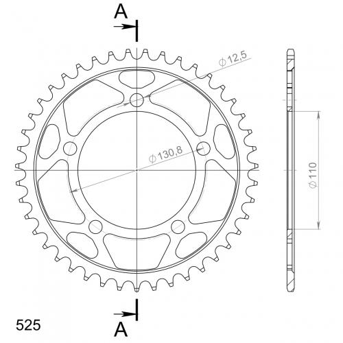 Supersprox steel rear sprocket 43T 525 pitch Black S1000 R (XR) 2014–2026 RFE-7:43-BLK