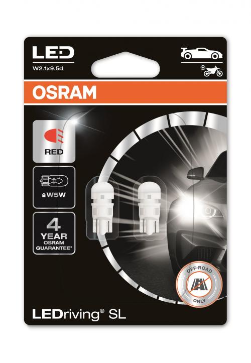 OSRAM 12V 0,6W W5W W2,1x9,5D LED RED 2-PK