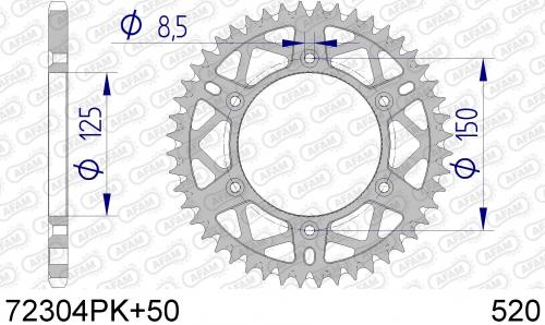 AFAM REAR ALU 50T, 520, BLACK AF572304PK50