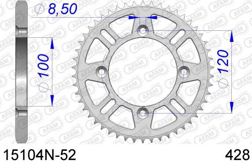 AFAM REAR ALU 52T, 428 AF515104N52