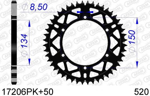 AFAM REAR ALU 50T, 520, BLACK AF517206PK50