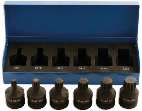 LASER TOOLS IMPACT SPLINE SOCKET BIT SET 1/2"D 6PC