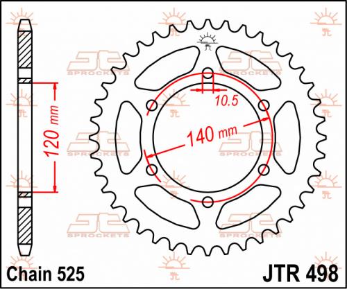 JT SPROCKETS REAR STEEL 38T, 525 JTR049838