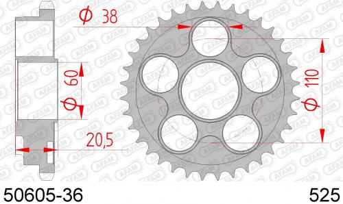 AFAM REAR STEEL 36T, 525 AF25060536