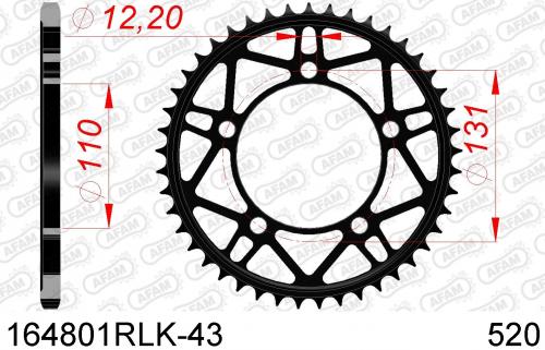 AFAM REAR STEEL 43T, 520 AF2164801RLK43