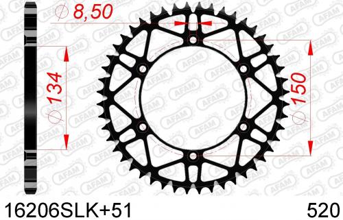 AFAM REAR STEEL SUPER LIGHT 51T, 520, BLACK AF416206SLK51