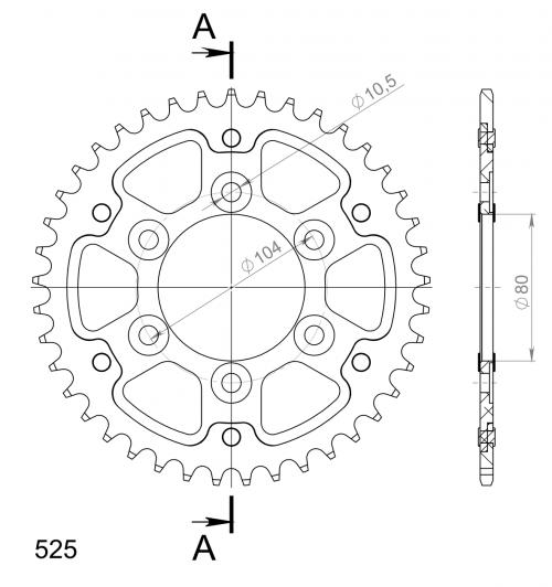 Supersprox aluminium rear sprocket 41T 525 pitch Black 900 Z (ABS) (ZR900 AHF,AJF,AKF,DJF) 2017–2026 RAL-1489:41-BLK