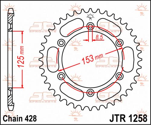 JT SPROCKETS REAR STEEL 54T, 428 JTR125854