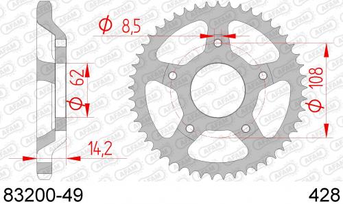 AFAM REAR STEEL 49T, 428 AF28320049
