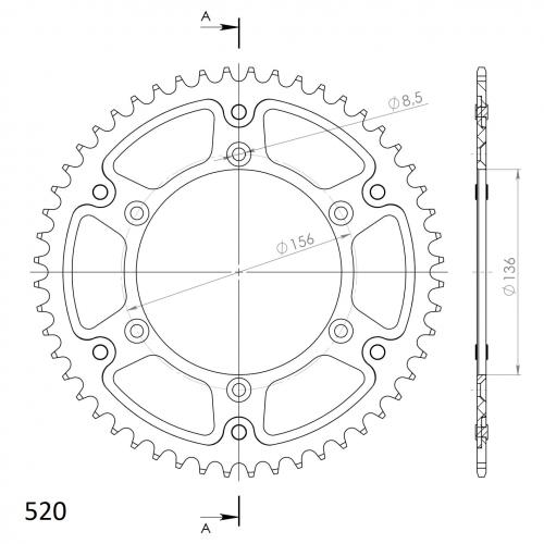 SUPERSPROX SUPERSPROX REAR ALU 50T, SILVER, 520 SU2151250S