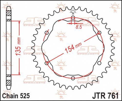 JT SPROCKETS REAR STEEL 38T, 525 JTR076138
