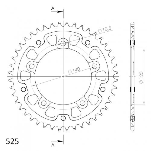 SUPERSPROX SUPERSPROX REAR ALU 44T, BLACK, 525 SU2179244B