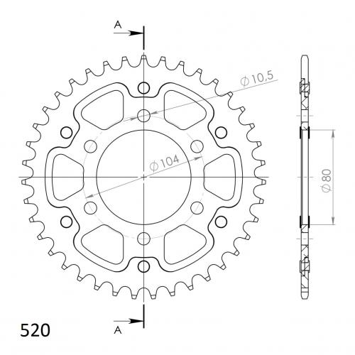 SUPERSPROX SUPERSPROX REAR ALU 38T, BLACK, 520 SU247838B