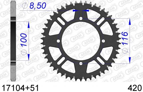 AFAM REAR ALU 51T, 420 AF51710451
