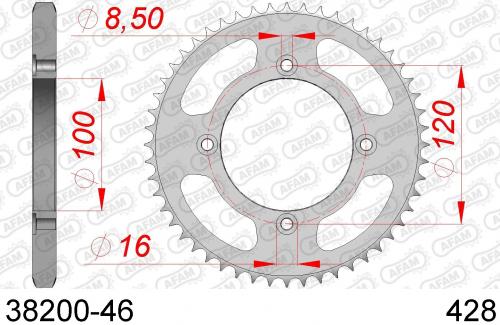 AFAM REAR STEEL 46T, 428 AF23820046
