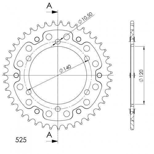 Supersprox aluminium rear sprocket 44T 525 pitch Black GSX-R600 V-W-X 1997–1999 RAL-498:44-BLK