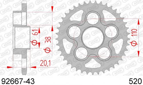 AFAM REAR STEEL 43T, 520 AF29266743