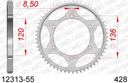 AFAM REAR STEEL 55T, 428 AF21231355