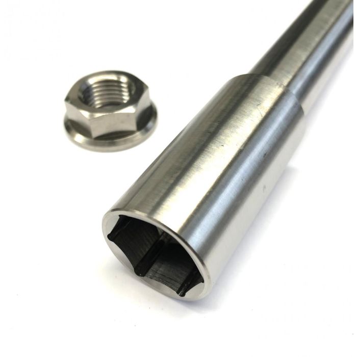 HONDA FRONT SPINDLE & NUT M16x1.5, TITANIUM GRADE 5 / , OEM REF: 44301-MEN-000 / 90301-KZ4-J40
