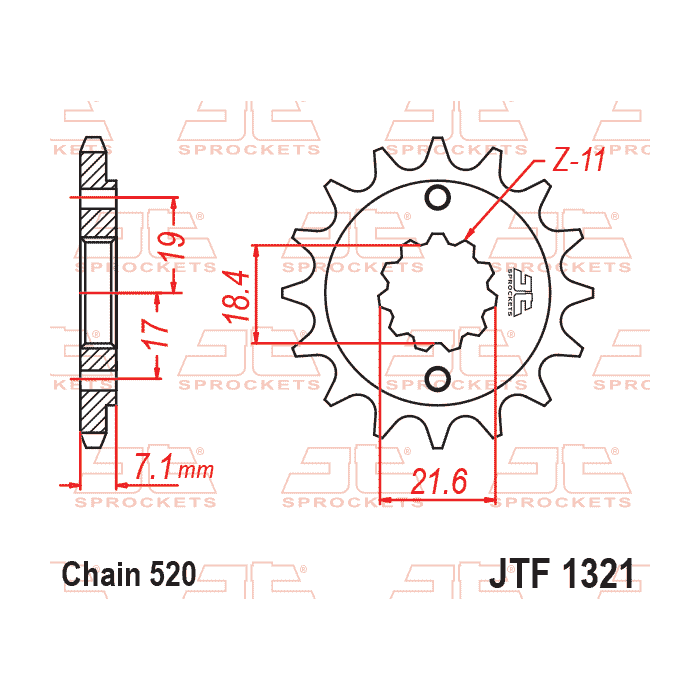 FRONT SPROCKET JTF1321.14RB RUBBER CUSHIONED 520