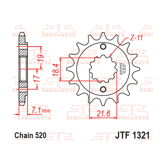 FRONT SPROCKET JTF1321.14RB RUBBER CUSHIONED 520