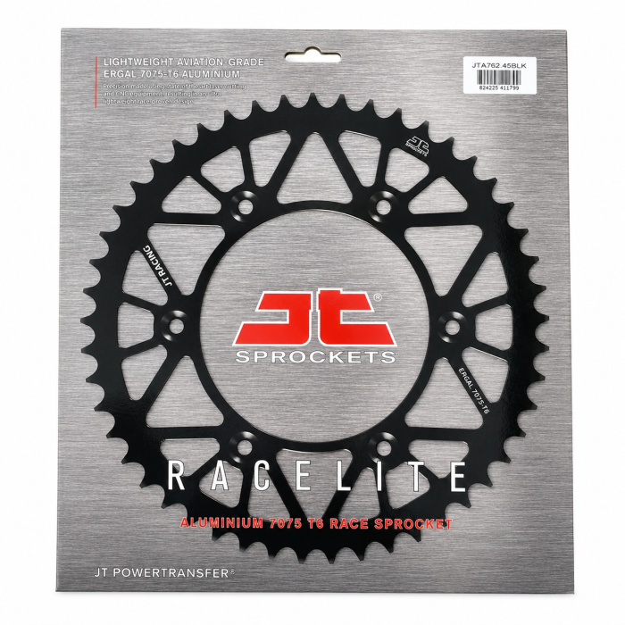 REAR SPROCKET ALLOY BLACK, JTA762.45BLK.7075-T6 Aluminium. DUCATI 520 Chain Conversion