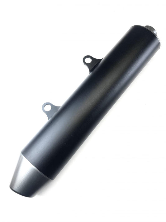 UNIVERSAL KTM STYLE SILENCER 540mm 100x70mm OVAL BODY CNC BILLET CAP 30mm INLET BLACK ALLOY BODY