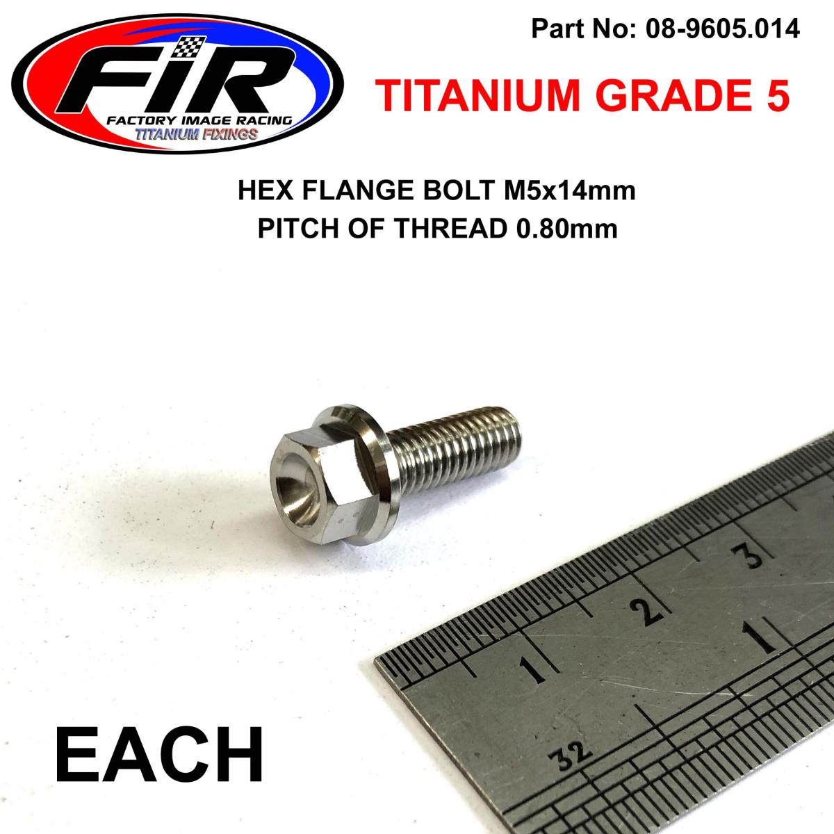 TITANIUM GR5 BOLT M5 x 14mm EACH, FLANGE OD: 9.90mm / HEX SIZE: 7mm,  /