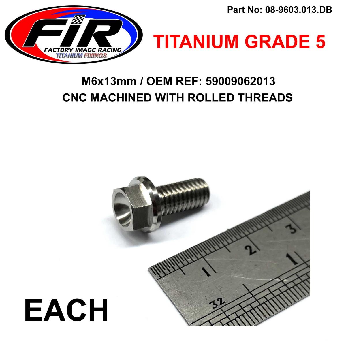 TITANIUM GR5 BOLT M6 x 13mm EACH, FLANGE OD: 10.5mm / HEX SIZE: 8mm,  / OEM REF: 59009062013